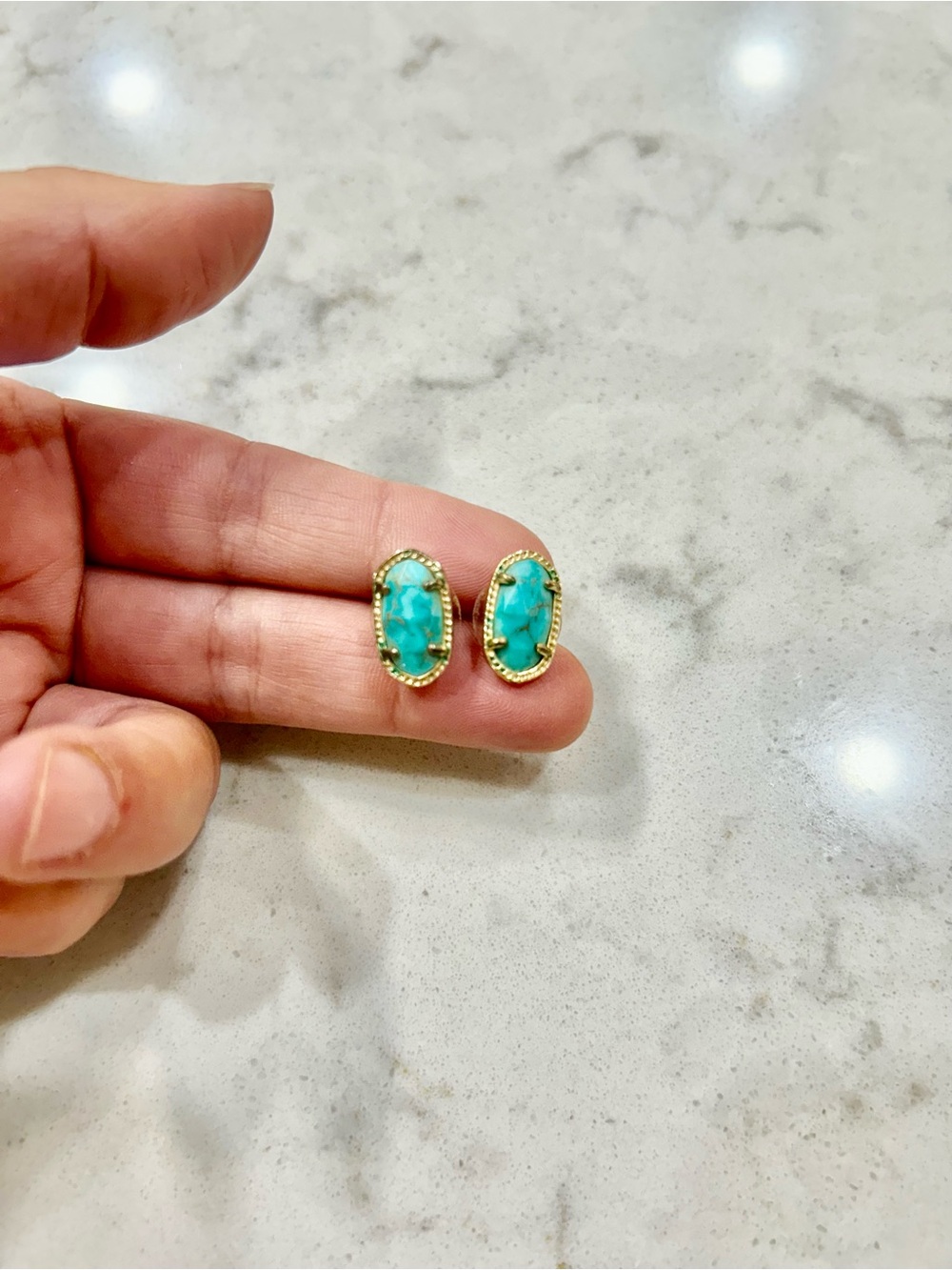Kendra Scott Turquoise Oval Gold-Trim Stud Earrings